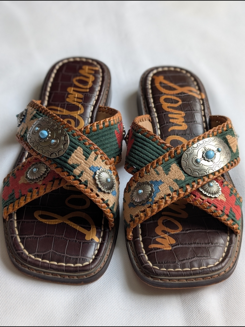 Sam Edelman Hagen Boho Western Criss Cross Slide Sandals Size 7 - Picture 2 of 9